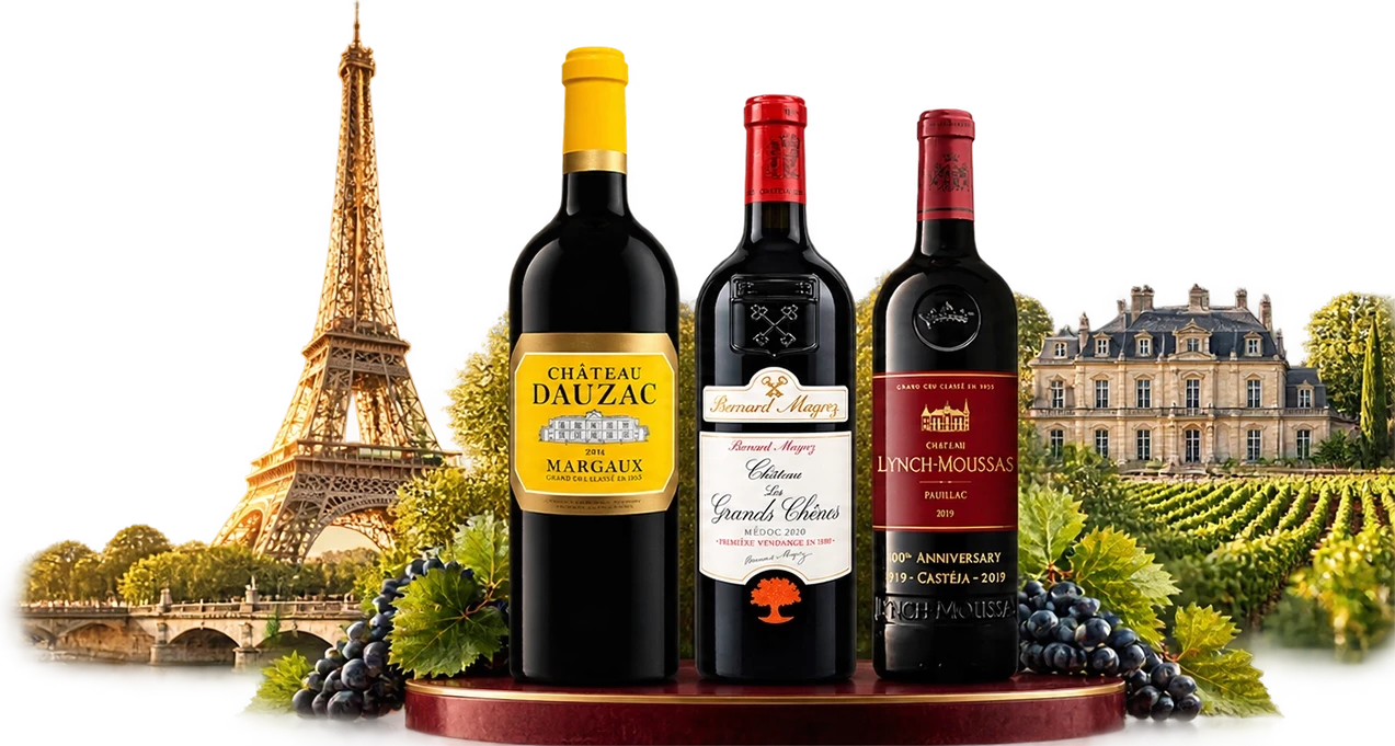 Bộ ba rượu vang Pháp Bordeaux bên tháp Eiffel