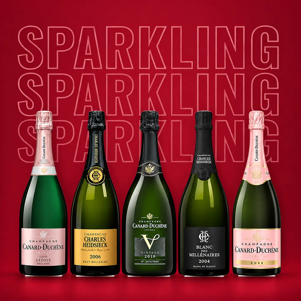 Năm chai rượu sâm panh Champagne và vang nổ cho tiệc